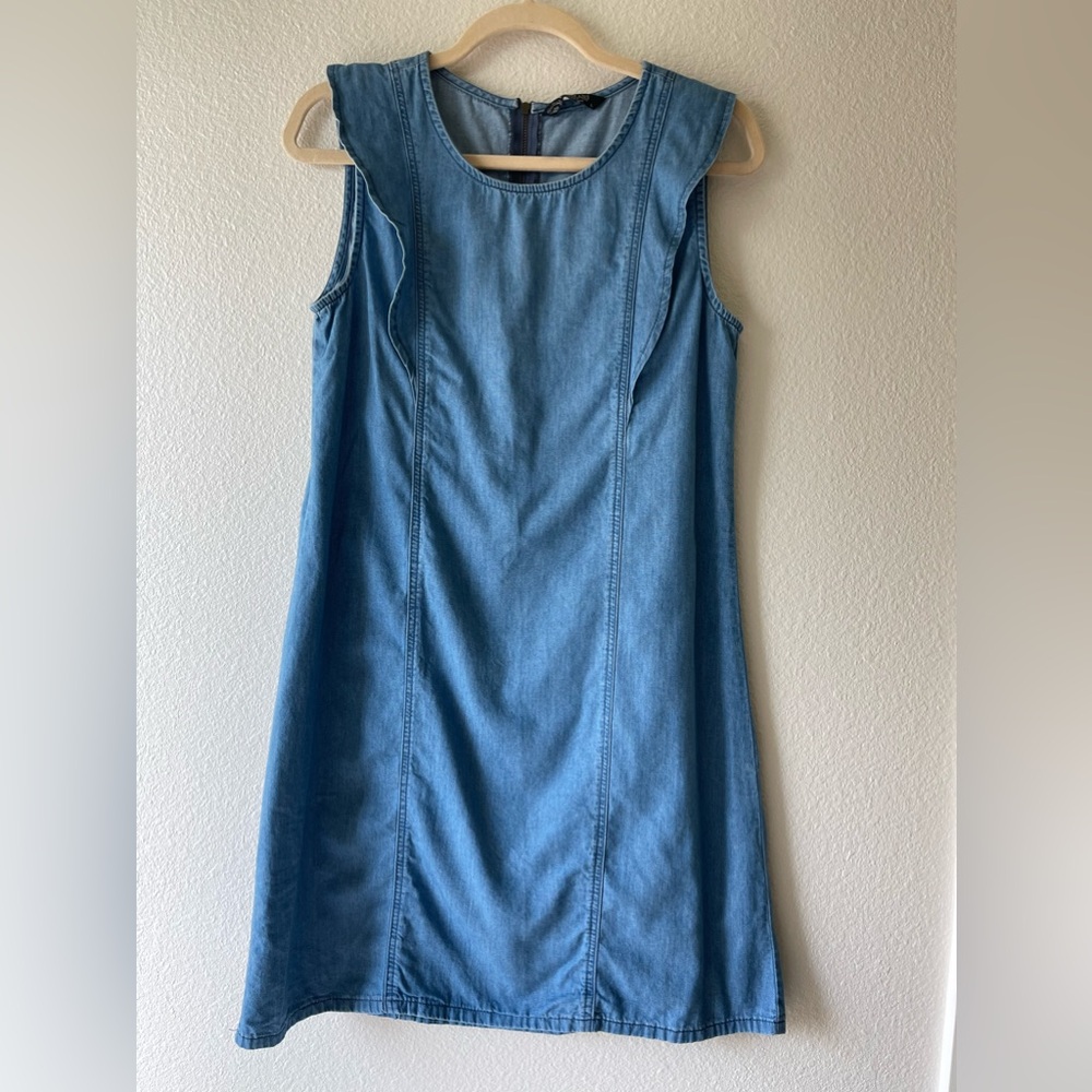 (3for $19) Mini denim dress with ruffles, size S or 8